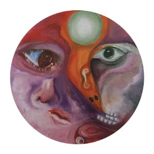 ציור שמן קנבס של פנים של אישה בשלל צבעים