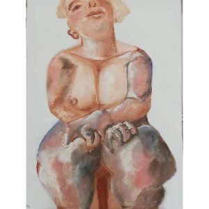 ציור של צבעי שמן על קנבס של אישה יושבת