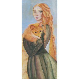 ציור שמן קנבס של אישה גינגית מחזיקה שועל
