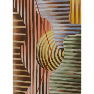 ציור שמן קנבס של צורות בשלל צבעים ירוק כוח צהוב אדום וחום