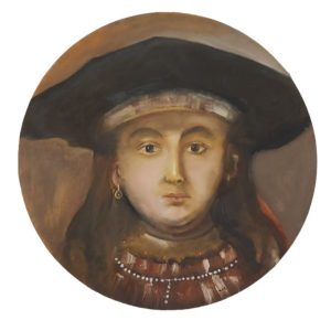 ציור של צבעי שמן על קנבס של גבר אשר חובש כובע שחור