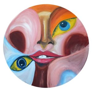 ציור שמן קנבס של פנים של אישה בשלל צבעים