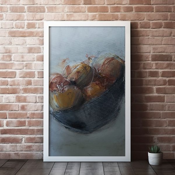 ציור של צבעי שמן על קנבס של בצל